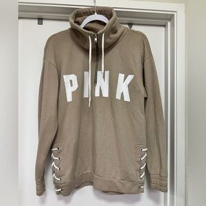 Victoria’s Secret PINK beige cowl neck sweatshirt with 1/4 zip - size XS